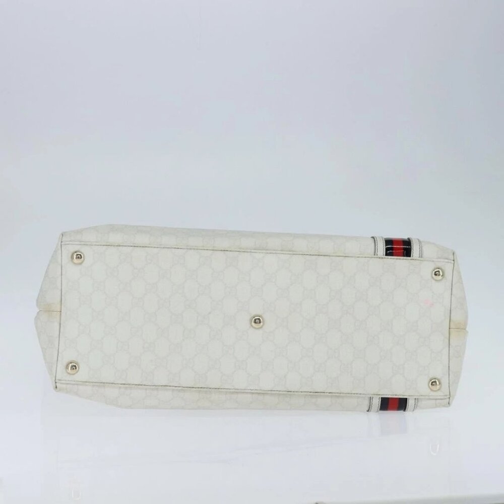 GUCCI GG Supreme Sherry Line Tote Bag PVC Leather Red White Navy Auth bs30498 - Picture 10 of 15